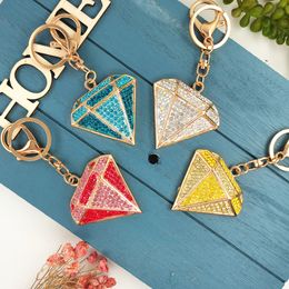 Crystal Diamond Keychains For Women Rhinestones Key Chain Backpack Keychain Lady Rhombus Bag Charm Car Keyring Gift Jewellery Accessories