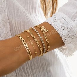 Link Chains Bracelets Sets Letter E Charm Bracelet for Women Crystal Tennis Bracelets&Bangles Wrist Jewellery Gift