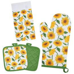 Dish Towel Oven Mitts and Potholders Set 100% Cotton Baking Everyday Cooking Durable Heat Resistant for Kitchen 15"x25" / 7"x13" /8"x8"