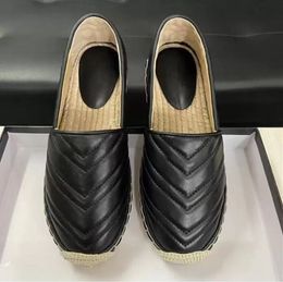 designer women sandals Leather Espadrille Sandal Luxury Slipper Flat Platform Shoes With The Double Gslides Metal Beach Weave Shoes size 36-41 369777