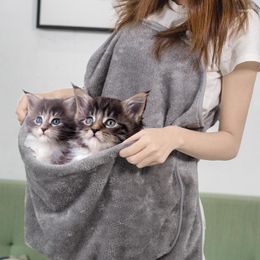 Coral Fleece Holding Cat Dog Durable Grey Home Outdoor Soft Comfortable Pet Carrying Apron Pocket Anti-stick Hair Costumes