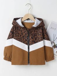 Toddler Boys Leopard And Color Block Zipper Up Coat SHE