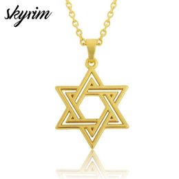 -Anhänger Halsketten Skyrim Mode Halskette Schmuck Geschenk Hummerverschluss Link Kette Jüdische Symbol Star von David Religiös241U