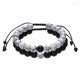 Charm Bracelets 2pcs/Set Couples Distance Braid Men Sets Adjustable Natural Stone White And Black Ying Yang Bead Bracelet JewelryCharm Inte2