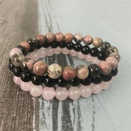 Beaded Strands Drop Bracelet Black Onyx Rhodonite Rose Quartzs Wrist Men Women Natural Stone Mala Bracelets Set Jewellery Trum22