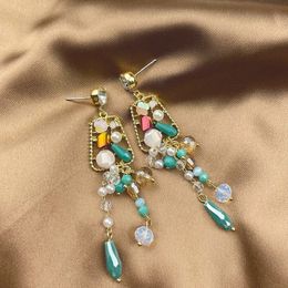 Dangle & Chandelier vintage blue earrings Retro flower fashion drop earrings for women Ethnic fashion jewelry