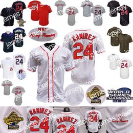 New Manny Ramirez Jersey 1995 WS Navy Blue White Grey Red Pullover Fans Player White Button Turn Back Salute to Service Size S-3XL