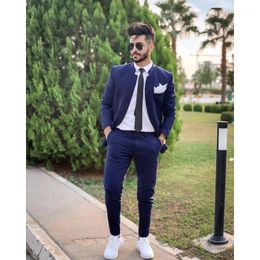 Men's Suits & Blazers Fashion Blue Men Slim Fit 2 Pieces (Jacket+Pants) Tailor Made Wedding Groom Tuxedos Prom Suit Set For