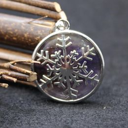 Pendant Necklaces 27 27mm Hollow Christmas Snowflake Box Natural Amethysts FairyTale Necklace Pendants Healing PendulumPendant