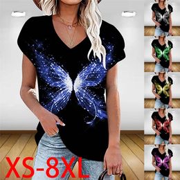 Summer Women's Printed T-shirt V-neck Short-sleeved T-shirt Casual Slim Women's Tops XS-8XL Plus Size 220511