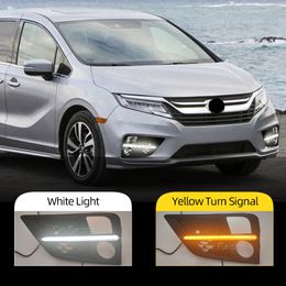 2PCS Car LED DRL Daytime Running Light For Honda Odyssey 2018 2019 2020 US Model fog lamp cover Daylight with turn signal