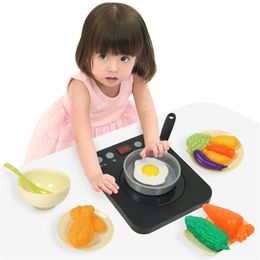 Children's family simulation food kitchen toy set baby girl cooking boy kitchen utensils big tableware electromagnetic stove set LJ201211