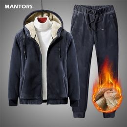 Cashmere Suit Winter Men Tracksuit Fleece Warm Hoodie Pants Clothing Winter Casual Men Set Plus Size Velvet 2 Pieces Set 201128