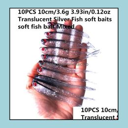 Baits Lures Fishing Sports Outdoors 10Pcs 10Cm/3.6G 3.93In/0.12Oz Translucent Sier Fish Soft Bait Mixed Swimbait Artificial Bionic Drop De