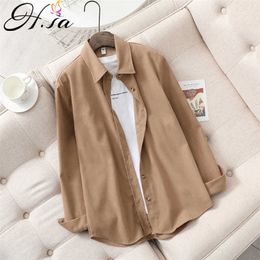 HSA Spring Casual Blouses for Women Turn Down Collar Pure Cotton Khaki Shirts Formal Tops Office Lady Retro Female Tops Blusas 210716