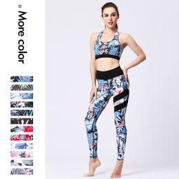 Hot Sell Printed Yoga Fitness Tracksuits For Womens Gym Seamless Sleeveless Vest Bra And Jogging Leggings Sports 2 Piece Sets TH1024