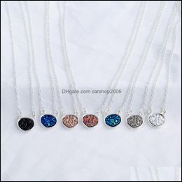 Pendant Necklaces Pendants Jewellery 6Colors Resin Druzy Drusy Necklace Sier Plated Irregar Oval Geometry For Women Drop Delivery 2021 Aokiu