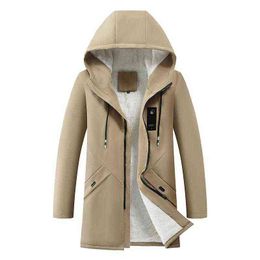 Men's Wool & Blends Autumn Winter Zipper Warm Down Jacket Hooded Plush Solid Color Top Quality Cotton Coat Cardigan Fashion T220810