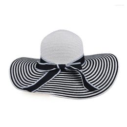 Wide Brim Hats Ladies Superb Summer Sun Beach Floppy Straw Women Black White Stripes Large Hat Solid Casual UV Cap Eger22