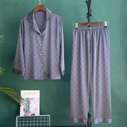 Jacquard Love Pyjamas Suit Women Satin Pyjamas Cast Femme Faux Silk Nightwear Home Clothing Two Pieces Shirt L220803