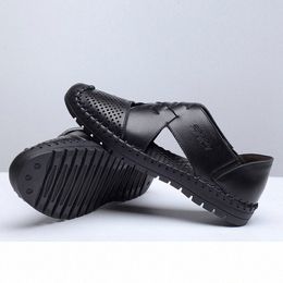 breathables Summer Men Hollow Hole Antiskid Sandals Breathable Split Sandal Leather Trend Ankle Wrap Mens Casual Loafer Shoe Wholesale Shoes N1X8#