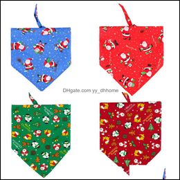 Dog Apparel Printed Pet Triangle Scarf Christmas Santas Bow Ties Collar C Dha5F