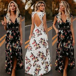 Summer Women Elegant Vintage Boho Long Maxi Dress Sexy Backless Party Beach Floral Sundress 220613