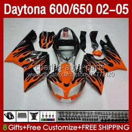Fairings Kit For Daytona 650 600 CC 02 03 04 05 Bodywork 132No.68 Cowling Daytona 600 Daytona650 Orange Flames 2002 2003 2004 2005 Daytona600 02-05 ABS Motorcycle Body