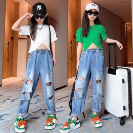 Clothing Sets Girls Jeans Clothes Set Baby Short Tops Ripped Denim Pants Two Pieces Fashion Streetwear 8 10 12 Years Teen OutfitClothing