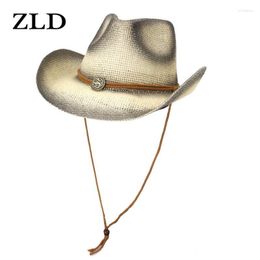 Berets Panama Brown And Black Spray Paint Straw Hat Cowboy Hats With Simple Hatband Decor Men Women Wide Brim Beach Sun HatBerets Oliv22