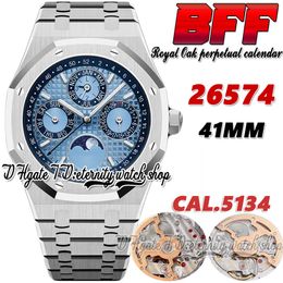 BFF cf26574 Complicated Function Cal.5134 bf5134 Automatic Mens Watch 41mm Moon Phase Textured Dial Stick Markers Stainless Steel Bracelet Super eternity Watches