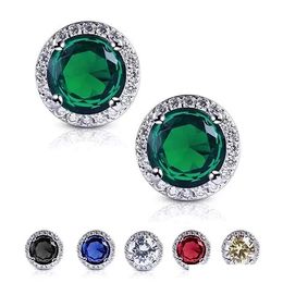 Platinum Plated Cubic Zirconia Halo Shape Gemstone Round Stud Earrings for Women & Girls Fashion Jewellery Gift for Your