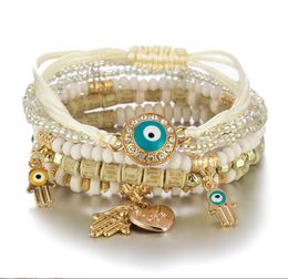 Evil Eye Charms Bracelets Fatima Hamsa Hand Bracelet Bangles for Women Multilayer Braided Handmade Men Beads Party Gift Jewellery 8 Colours