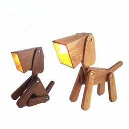 Table Lamps Wood Dog Modern Creative Foldable For Study Bedroom Bedside Home Art Decor Led Stand Desk Light Fixtures LuminariasTable