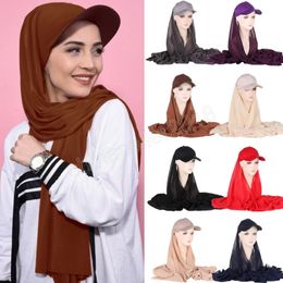 Musilm Women Chiffon Hijab With Base Ball Caps Cotton Summer Hijabs Ready To Wear Instant Chiffon Sport Hijabs