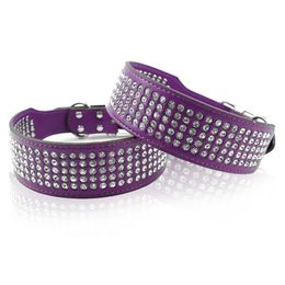 NEW Design Rhinestone Leather Dog Collars Full Diamante Crystal Studded Dogs Pet Collars 2inch Wide For Medium &Large Dogs Pitbull240N