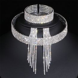 Classic Elegant Tassel Crystal Bridal Jewellery Sets African Wedding Necklace Earrings Bracelet WX081 220812