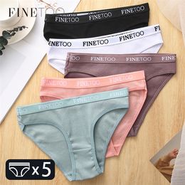 FINETOO 5Pcs/set Cotton Panties Women M-2XL Solid Colour Letter Underwear Ladies Low Waist Briefs Plus Size Underpants Lingerie 220426