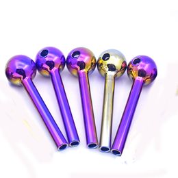 New Design Thick Pyrex Glass Oil Burner Pipes Electroplate 4inch Hand smoking pipe Oil Nail Pipe Smoking Accessories for Dab Rig Bong