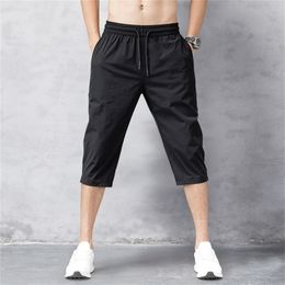 Mens Shorts Summer Breeches Thin Nylon 34 Length Trousers Male Bermuda Board Quick Drying Beach Black Mens Long Shorts 220629