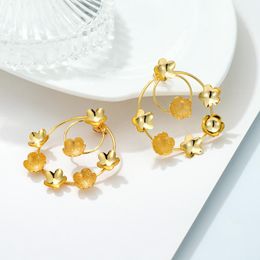 Dangle & Chandelier Spring Arrival Drop Earrings African Jewellery Update Gold Colour Design Hoop Flower Shape For Women