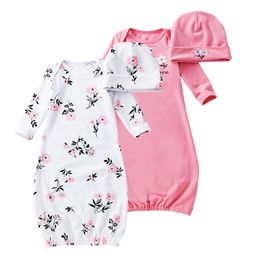 Newborn Infant Cotton Pyjamas Sets 0-24M Baby Cartoon Design Printed Sleeping Bag Long Sleeve Sleepsack +Hat=2PCS/Set