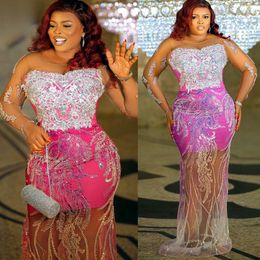 2022 Plus Size Arabic Aso Ebi Mermaid Luxurious Sparkly Prom Dresses Beaded Crystals Lace Evening Formal Party Second Reception Birthday Engagement Gowns Dress ZJ4