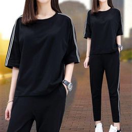 Gym Clothing Casual Sets Women Sports Suit Autumn Fashion Loose Half Sleeve Ankle-length Pants Two-piece SuitGym GymGym