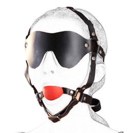 camaTech Leather Head Harness With Blindfold & Solid Silicon Muzzle Ball Gag Straped On Mouth Restraint Bondage Fetish Adult Toy