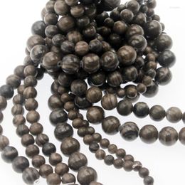 Other Bulk Wholesale Smooth Black Wood Grain Natural Stone Beads Round Loose 4mm 6mm 8mm 10mm 12mm For Jewelry Making Bracelet Rita22