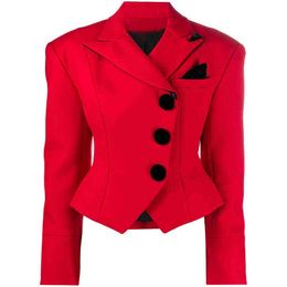 Women's Jackets High Quality Red Blazer Women Short 2021 Spring New Female Suit Pocket Decoration Cloth Button Blazers Coat J220813