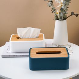 Tissue Box with Bamboo Cover Napkin Holder Home Storage Boxes Dispenser Case Office Organizer for Toilet, Bathroom, Bedroom 220507