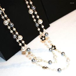 Chains Classic Double Layers Simulated Pearl Necklace Women Bijoux Luxury Fashion Jewellery Long Fine Gifts For MotherChains Elle22