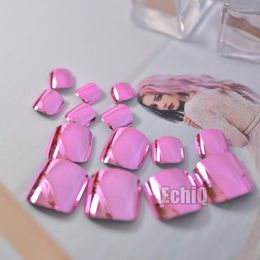 False Nails Metallic Toenails Rose Pink Mirror Acrylic Fake Toes Nail DIY Art Full Cover Manicure Tools For Foot 24Pcs N14 Prud22